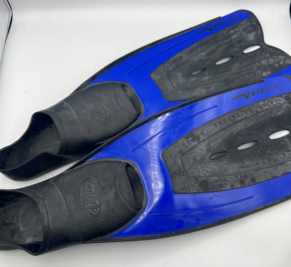 Aeris Velocity Swim Fins Size 3-4 Blue Black Power Enhancing Snorkeling Diving